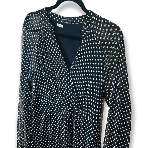 𝅺bcbg MAX AZRIA Dress Black Polka Dot Chiffon Summer - Picture 3 of 6